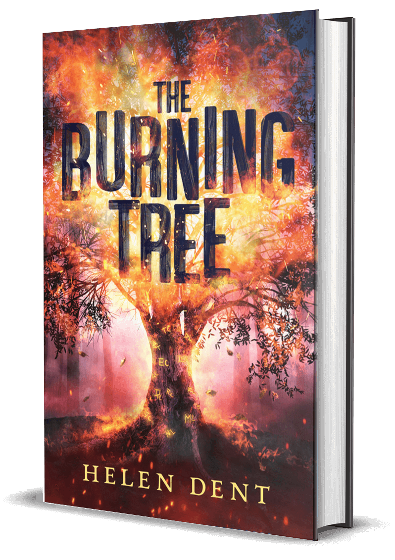 The front cover of 'The Burning Tree' which features a tree with flames.