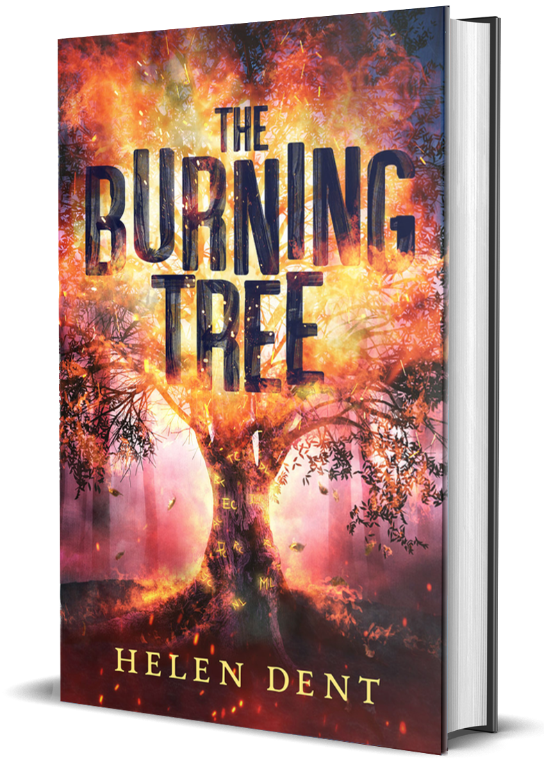 The front cover of 'The Burning Tree' which features a tree with flames.